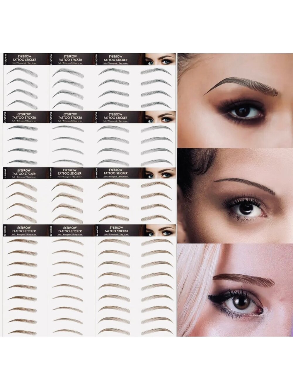 New - 1-Sheet 6D Eyebrow Tattoo Stickers - Natural Look in Brown